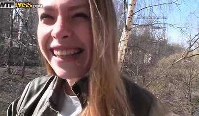 Beautiful teenie with perky tits giving a sensual blowjob and riding his hard cock