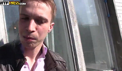 Beautiful teenie with perky tits giving a sensual blowjob and riding his hard cock