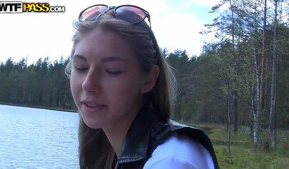 Gorgeous teen sucking on a huge fat cock and having her pink pussy pounded hard