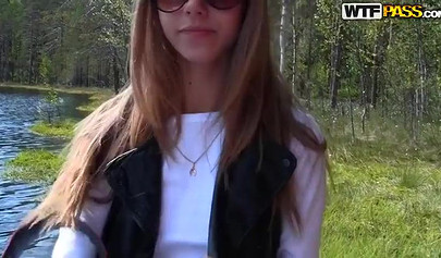 Gorgeous teen sucking on a huge fat cock and having her pink pussy pounded hard