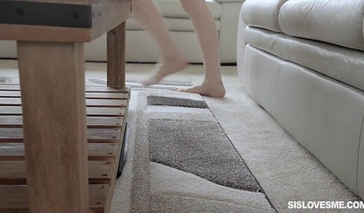 Tight teen with a lovely pussy lays down and takes a big fat dick inside of her