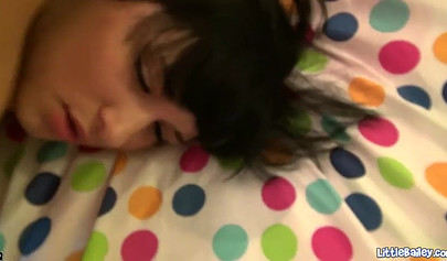 Skinny brunette teens gets on her knees and sucks a big fat cock and chokes