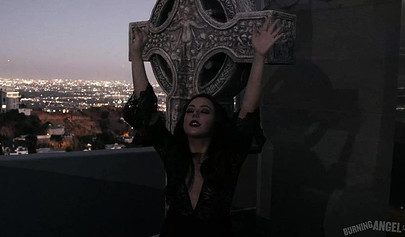 White girl gets her tight teen pussy fucked hard by a mature goth lover's dick