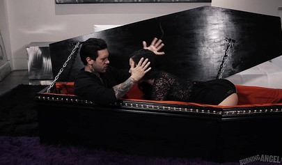 White girl gets her tight teen pussy fucked hard by a mature goth lover's dick