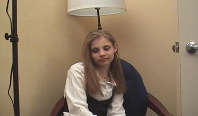 Teen with cute face and small titties grips a fat cock and sucks on it real hard