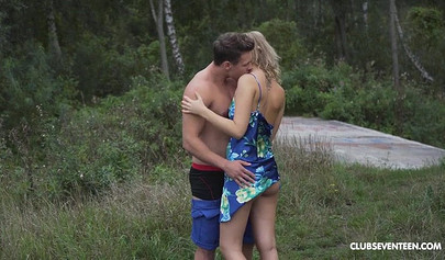 Teen picked up by horny stud and fucked hard in the outdoors missionary position