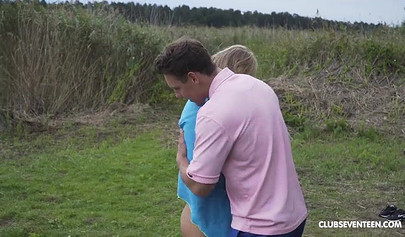 Teen picked up by horny stud and fucked hard in the outdoors missionary position