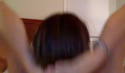 Skinny white chick enjoys showing her pussy off while two guys feel her tits up