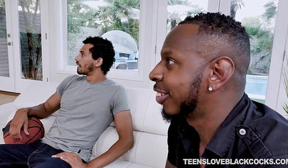 Skinny blonde teenie gets her holes demolished by a horny pair of black dudes