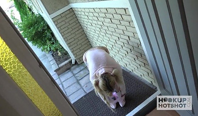 Petite skinny teen bends over and then takes a big fat dick inside of her hole