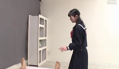 Japanese teen girl in school uniform seduces a bunch of men with her cute body
