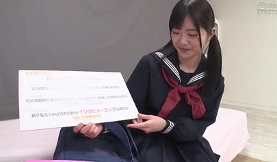 Japanese teen girl in school uniform seduces a bunch of men with her cute body
