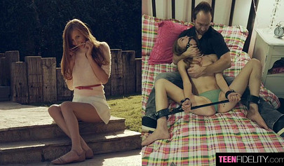 Skinny teen chick lays down and gets her tight little pussy drilled by her lover