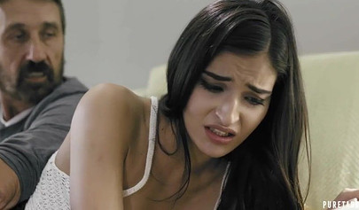 Slutty young teenie stepdaughter punished by being fucked hard by a big fat cock