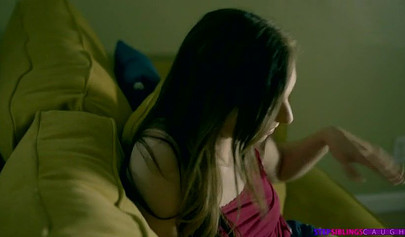 Beautiful teens licking each other and riding a hard cock after watching a movie