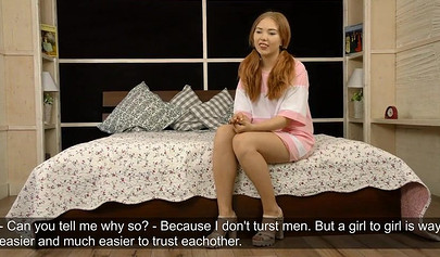 Two young teenies get horny for each other and enjoy a sensual lesbian fucking