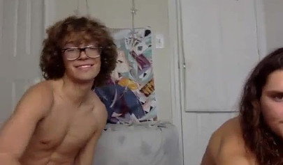 Amateur brunette teen sucks two hard cocks on webcam and gets hammered by both