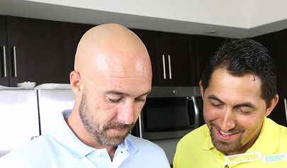 Attractive blonde teen slobbers on a big fat cock before riding it and eating cum