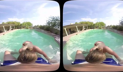 Beautiful brunette teenie Dani Daniels sucks a big cock and rides it by the pool