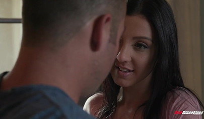 Horny black-haired teen swallows his huge fat cock and has her pussy railed hard