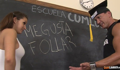 Naughty nubile schoolgirl gives her teacher a blowjob and gets fucked balls deep