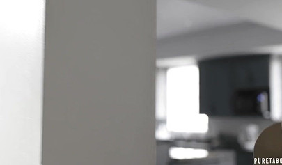 Beautiful black-haired teen enjoys oral sex with an older guy and gets fucked hard