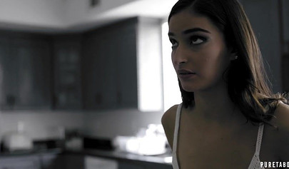 Beautiful black-haired teen enjoys oral sex with an older guy and gets fucked hard