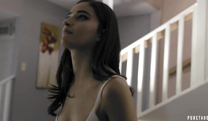 Beautiful black-haired teen enjoys oral sex with an older guy and gets fucked hard