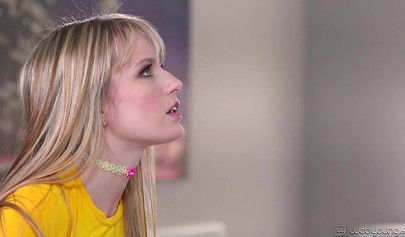 Skinny blonde teen seduced by a beautiful MILF into pussy licking and lesbian sex