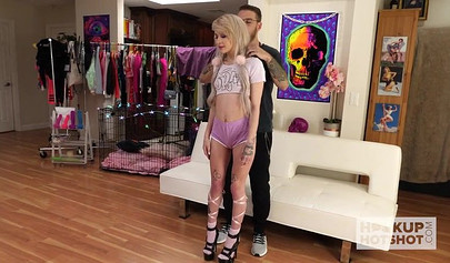 Submissive blonde nubile choked with a big hard cock before being pounded deep