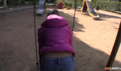 Skinny young nubile sucks a big hard cock before having her tight ass stretched