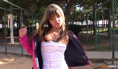 Skinny young nubile sucks a big hard cock before having her tight ass stretched