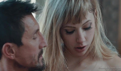 Pretty blonde teen slobbers on a big hard cock and gets her tight pussy hammered