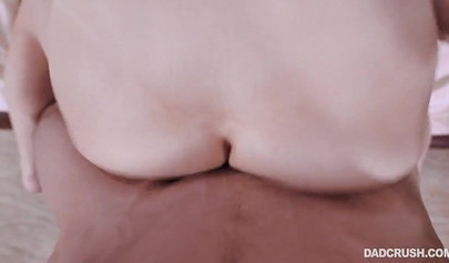 Luscious blonde nubile gives a sensual blowjob before riding his cock many times