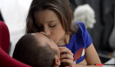 Innocent brunette teenie Taissia Shanti with perfect tits gives an amazing blowjob