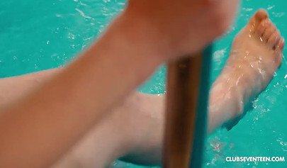 Sexy teen with big natural tits sucks and rides a hard cock in front of a mirror