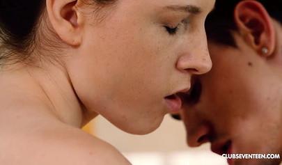 Sexy teen with big natural tits sucks and rides a hard cock in front of a mirror