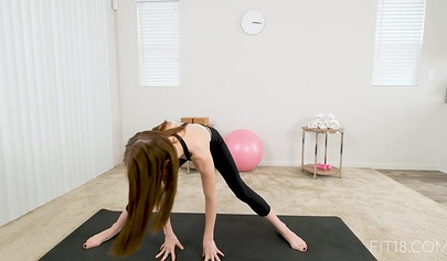 Cute teen Hannah on a yoga ball decides to bounce on different kind of balls