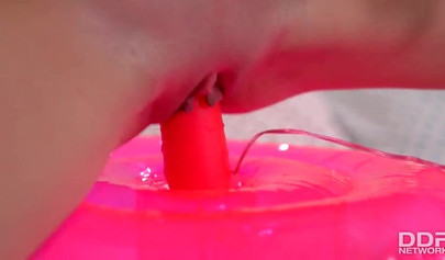 Horny teen masturbates by fingering her ass and taking a giant dildo in it