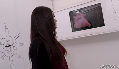 Teen goes to the bathroom, only to be surprised by a massive bbc, she complies