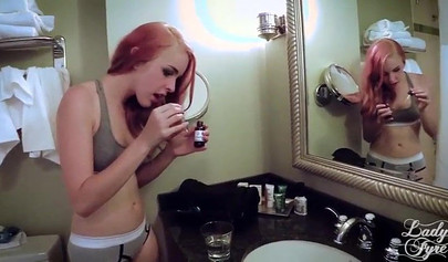 Redheaded Spanish teen slut receives a facial after riding a large-sized pecker