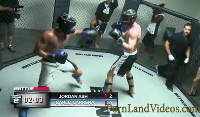 Skinny teenage slut gives an impressive blowjob in octagon before being drilled