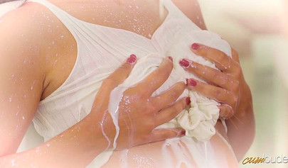 18+ Latina babe is covered with milk before a tattooed stud destroys her pussy