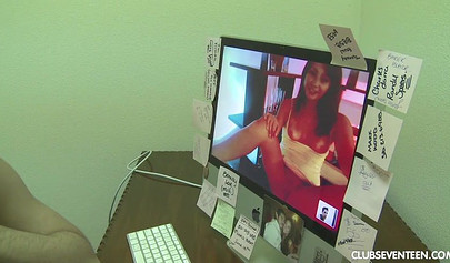 Shy brunette teenage girl gives him a sloppy blowjob before she rides him hard