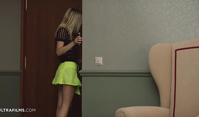 Two sensual blonde teen lesbians with amazing bodies lick and fuck each other