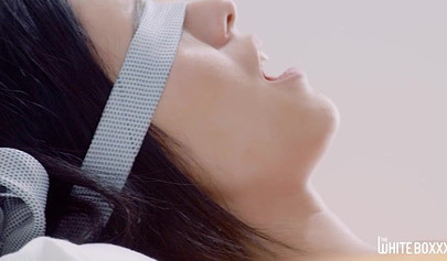 Charming black-haired teen blindfolded and licked before sucking cock and fucking