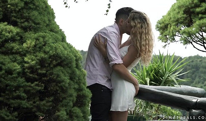 Curly blonde nubile sucks his cock and gets her ass impaled before swallowing cum