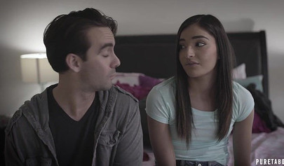 Beautiful brunette teen gets her tight little pussy pounded before swallowing cum