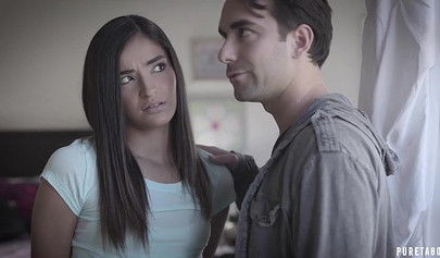 Beautiful brunette teen gets her tight little pussy pounded before swallowing cum