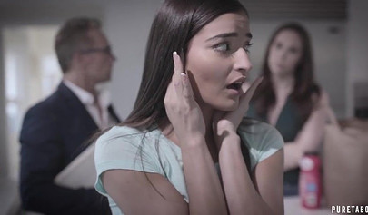 Beautiful brunette teen gets her tight little pussy pounded before swallowing cum